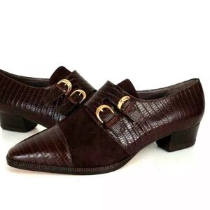 Vintage Leather Suede Buckle Low Heel Dress Shoes 8
